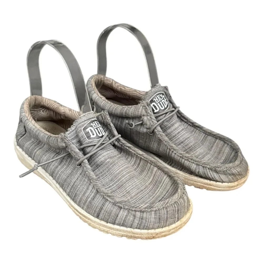 Hey Dude Wally Youth Y6/L7 Gray Linen Stone Children’s Slip On Loafers Casual